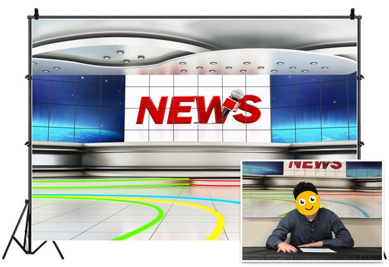 Leyiyi 5x3ft News Broadcast Hall Backdrop Microphone TV Show Record Recetation Desk Program Front Table Advertising Billboard Photo Background Business Study Portrait Studio Prop Vinyl Wallpaper - Image 1